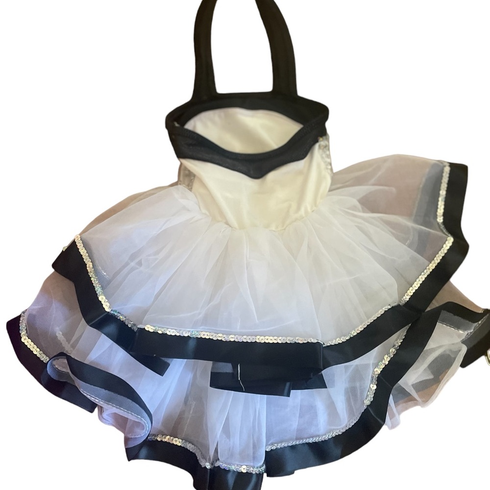 Curtain Call Dance Costume white black bling size CXS